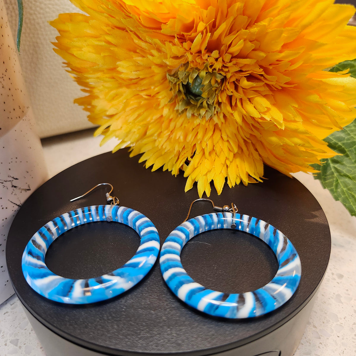Blue & White Circle Earrings