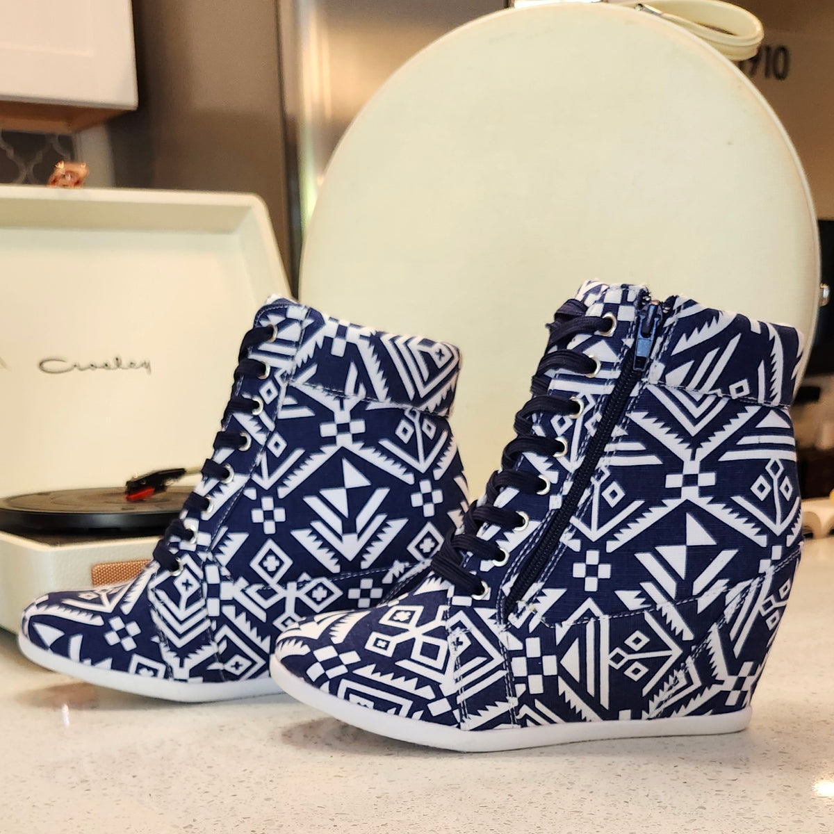 Blue & White Aztec Sneakers