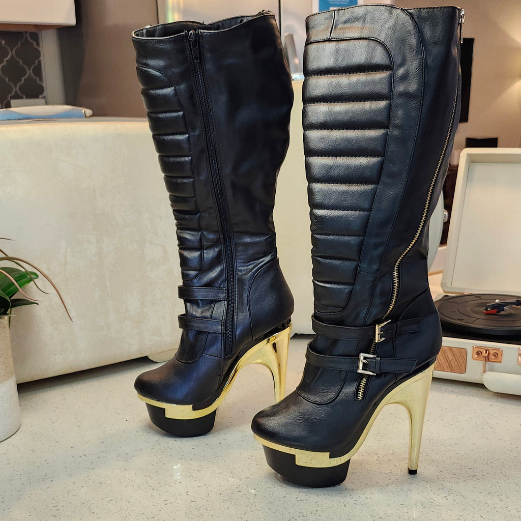 Black & Gold Stiletto Boots
