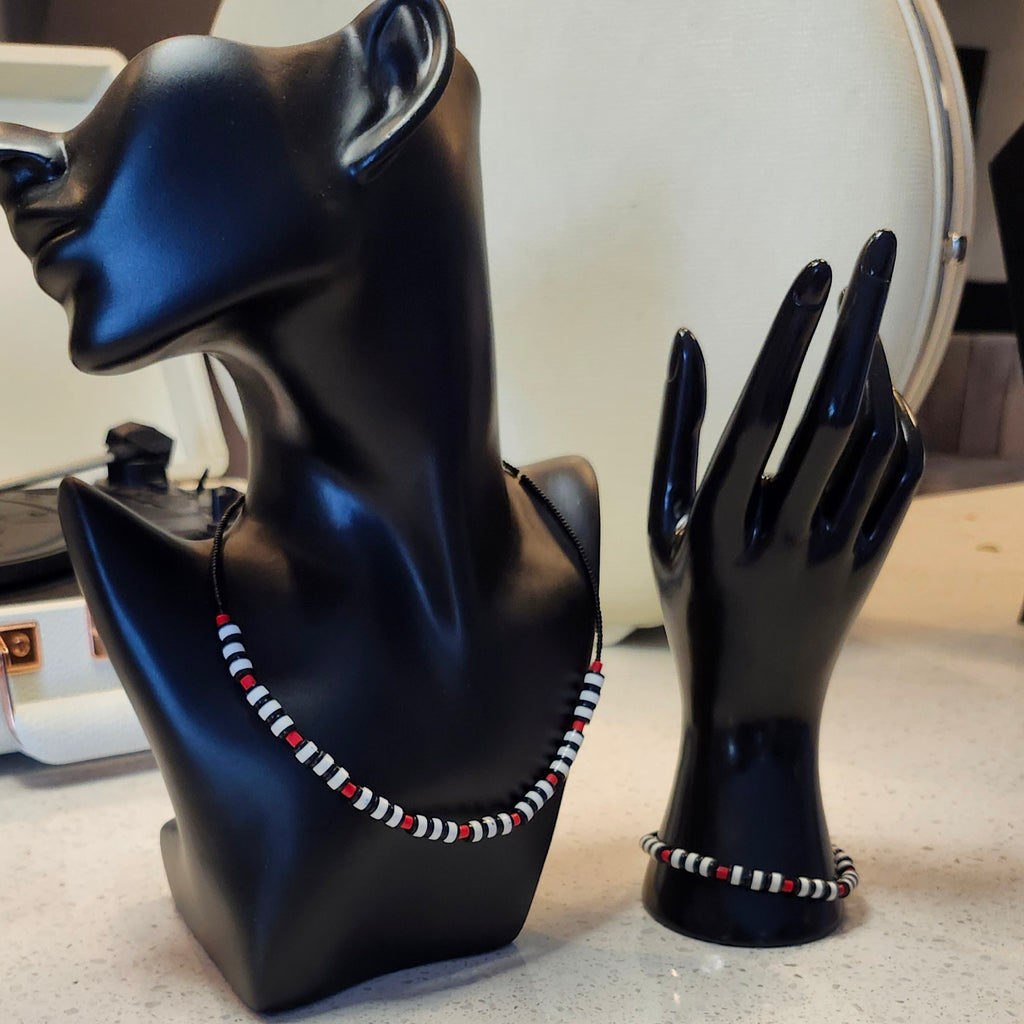 Black Red White Beaded Necklace Set