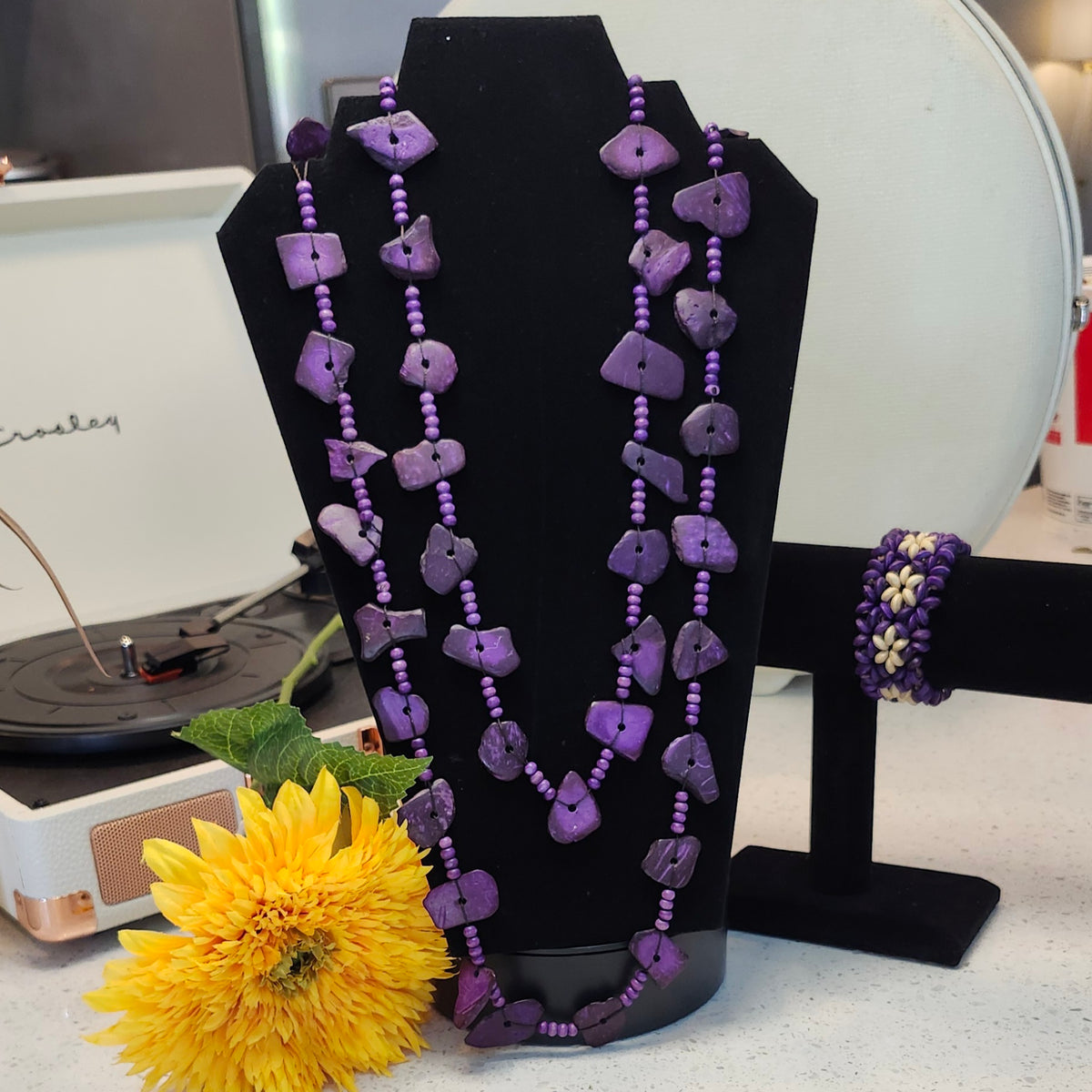 Purple Stone Necklace & Bracelet Set