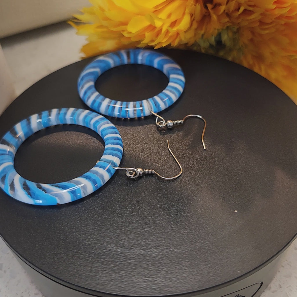 Blue & White Circle Earrings