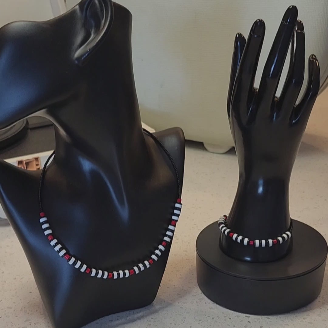 Black Red White Beaded Necklace Set