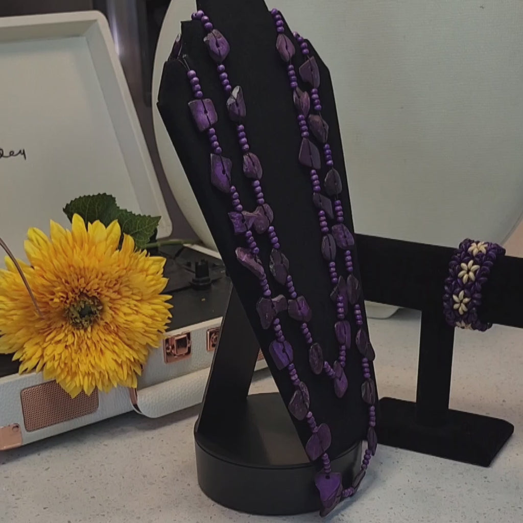 Purple Stone Necklace & Bracelet Set