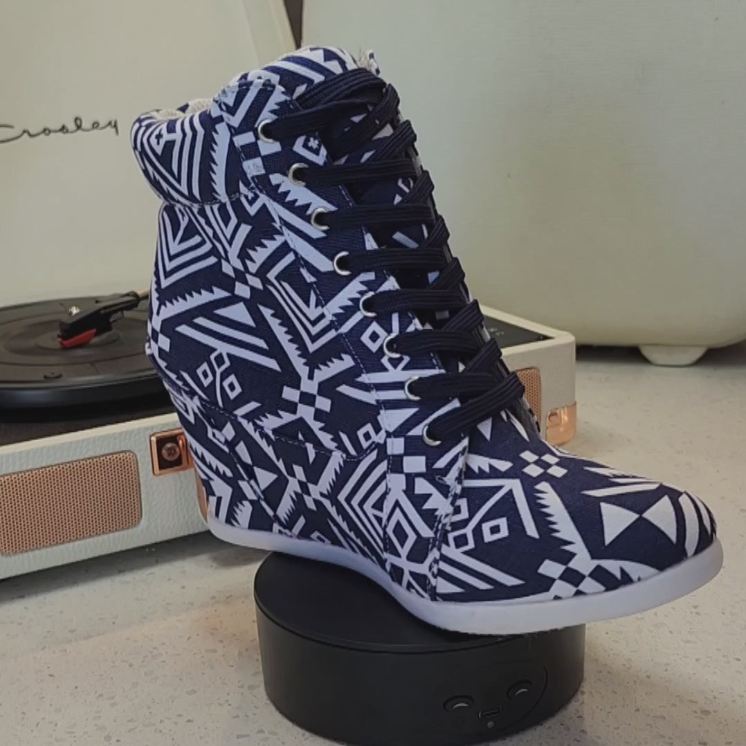 Blue & White Aztec Sneakers